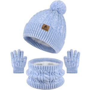 Kids Winter Hat Gloves Scarf Set Toddler Winter Beanie with Pom Knit Neck Warmer Fleece Lined Gloves for Boys Girls (2-8 Years, Blue Mix)