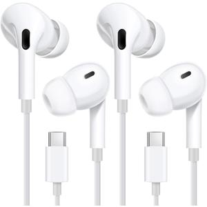 USB C Earbuds Wired USBC Headphones for iPhone 17 16 15 Pro Max 16e 15 16 Plus, Ear Buds in-Ear Earphones Wired Type C Ear Phones with Microphone & Volume Control HiFi Stereo Noise Cancelling -2Packs