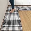 Arttown Black and White Anti-Fatigue Kitchen Rug Set of 2 Plaid Cushioned Floor Standing Mat Waterproof Non-Slip Mat and PVC Ergonomic Comfort Foam Rug (17.3 x 47 inch + 17.3 x 29 in)