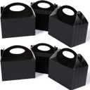 Happyhiram Black 50 CT 6 Inch Candy Boxes Party Favors Stripes Paper Cookie Gift Bags with Handles Gable Boxes Goodie Snack Bags for Graduation Birthday Party (Pop-up Black)