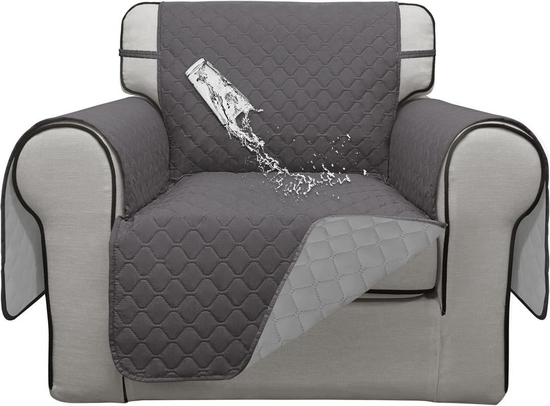 ISSUNTEX Double Protection 100% Waterproof Chair Sofa Cover for Living Room, Reversible Furniture Protector for Dogs, Pets, Kids (Chair, Gray/Light Gray)