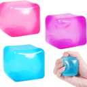 3pack Stress Cube Squishy Stress Balls for Adults Kids Fidget Toy for Your Best Mellow and Chill -Ice Cubes-Square Shape with Filling in Pink Purple Blue (3pcs Cube )