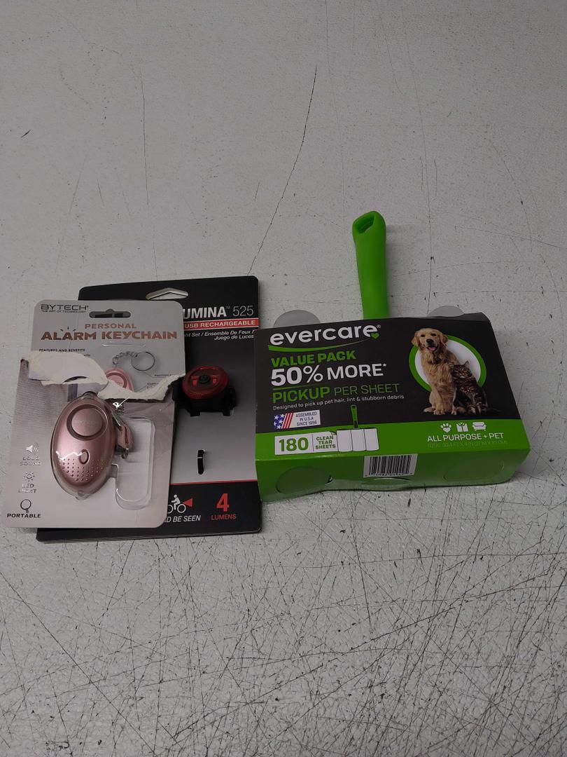 Evercare All Purpose Pet Hair Lint Roller with 2 Refills, 180 Total Sheets(2Pack) with Personal ALARM KEYCHAIN PINK with 1pcs BELL Light Set