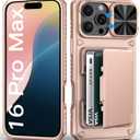 for iPhone 16 Pro Max Phone Case Wallet, Built-in Card Holder (4-5 Cards), Slide Camera Cover & Military Grade Protection, Rugged Women Girly Men Protective Case for iPhone16 Pro Max, Rose Gold