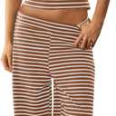 Panadila Womens Striped Two Piece Sets Summer Lounge Outfits Sailor Tube Top and Pants Matching Set Beach Vacation Travel Y2k (Brown, M)