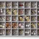 Large Jewelry Organizer for Drawer Insert Velvet Stackable Jewelry Trays for Earring Necklace Bracelet Ring Display (Gray, 40 Grids)