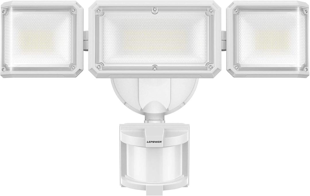 LEPOWER 45W Flood Lights Motion Sensor Outdoor Lights, 4800LM LED Security Light, Dusk to Dawn Motion Sensor Light, 3 Modes, 5000K, IP65 Waterproof, Outdoor Flood Light for Garage Yard Porch (White)