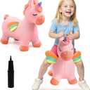 EVERICH TOY Bouncy Horse Unicorn Toys, Inflatable Bouncing Animal Hopping Toys, Outdoor Indoor Ride on Bouncer, Boys Girls Birthday Gift for 18 Month 2 3 4 5 6 Year Old Kid- Plush Unicorn Toy