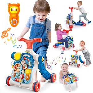 5 in 1 Baby Walker Sit-to-Stand Toys, Learning Walker for Boys Girls Toddler, Multifunctional Educational Activity Center Removable Play Panel, Push Walker Toys Gifts for Infant 6-18 Months