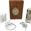 Arcangeles Mexicanos Catholic Baptism Candle Set in a Wooden Box with Towel, Candle, Rosary and Shell for Baby Boys and Girls