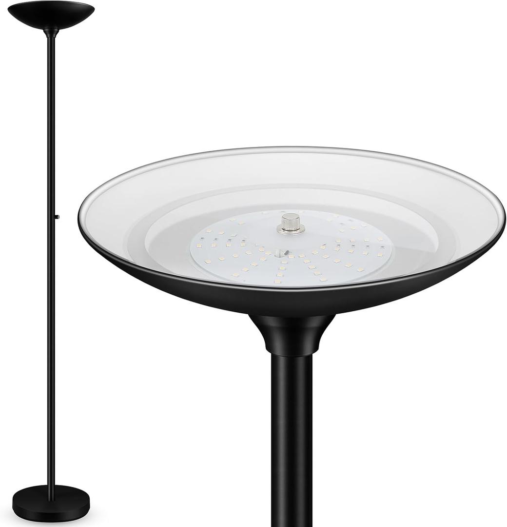 30W Torchiere Floor Lamp - 3600LM Super Bright LED Floor Lamp, 71 Inch Stepless Dimmable Standing Lamp with 3000K Lighting, Rotary Switch, Tall Metal Torch Floor lamps for Living Room/Bedroom (Black)