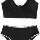 ZAFUL Women Tankini Set, Ribbed High Cut Surplice Swimsuit Bathing Suit with Spaghetti Straps M, 8-black-whip Stitch