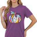 Women's Halloween Tops, Pumpkin Head Graphic Tees with Subtle Ghost Accents for Spooky Season Casual Wear (Purple, XL)