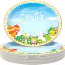 AinDen Disposable Easter Paper Plates, 36-Count Large Heavy Duty Oval Dinner Dessert Cake Basket Plates for Party, 10.2 x 12.6 Inch