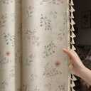 Boho Floral 100% Blackout Curtains for Bedroom 84 Inch Length 2 Panels Set, Linen Texture Farmhouse Curtains Beige Tassel for Living Room Vintage Rustic Patterned Printed Western Rod Pocket