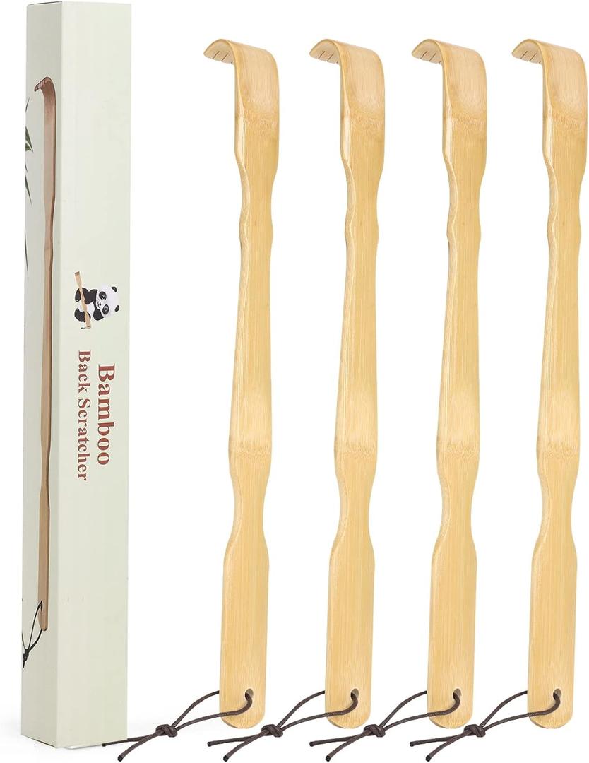 Wooden Bamboo Back Scratcher, 17 Inch Long Handle Back Scratchers for Adults Men Women, with Beautiful Gift Packaging (4 Pack)