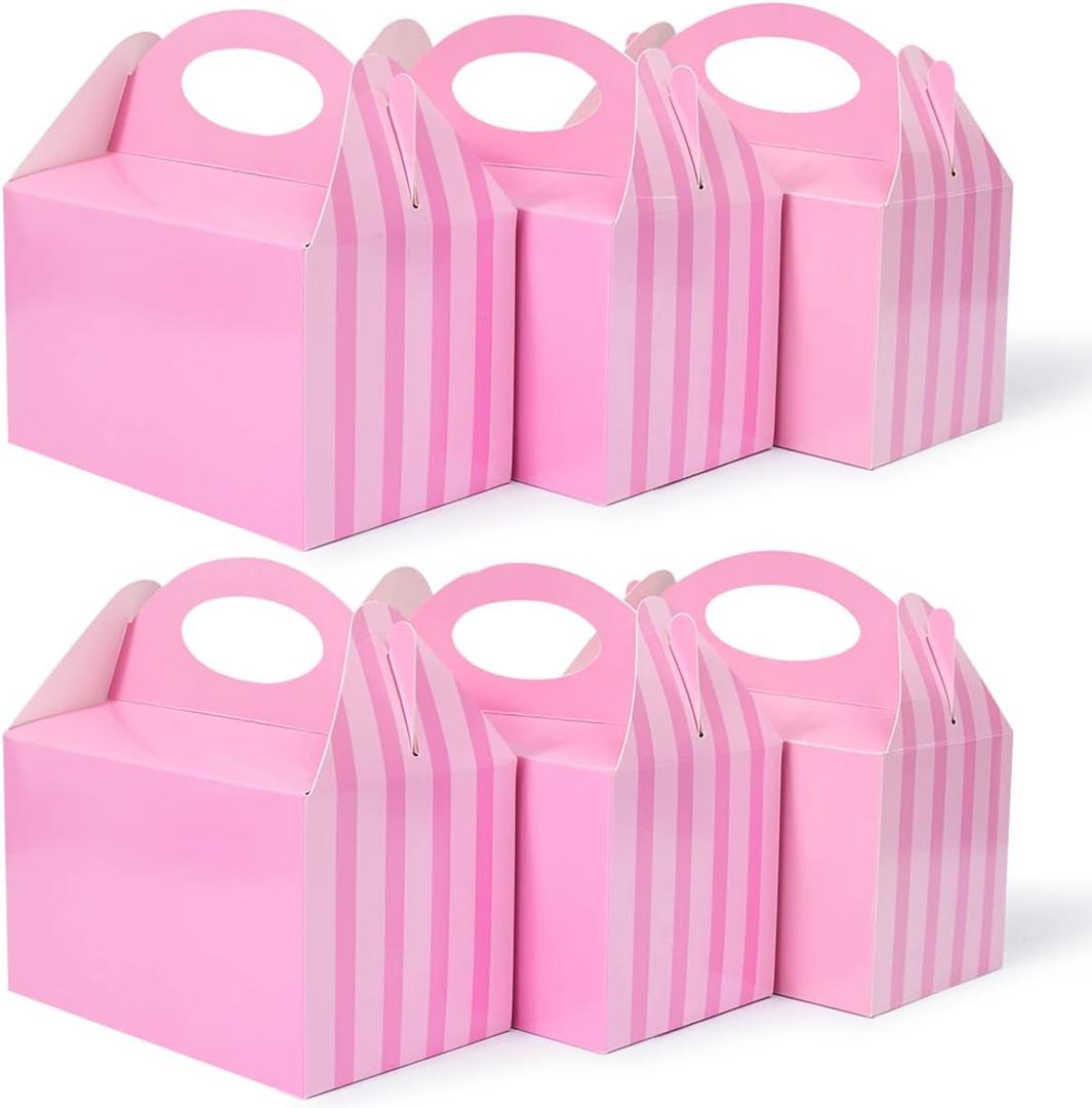 Happyhiram 25 Pcs Party Treat Boxes Pink for Girls, 6 Inch Valentines Candy Boxes Party Favors with Handle Paper Cookie Gift Bags Gable Boxes Snack Goodie Bags for Kids Unicorn Peppa Pig Barbie Theme Birthday Baby Shower Bridal Shower (1 Count (Pack of 25), Pop-up Pink)