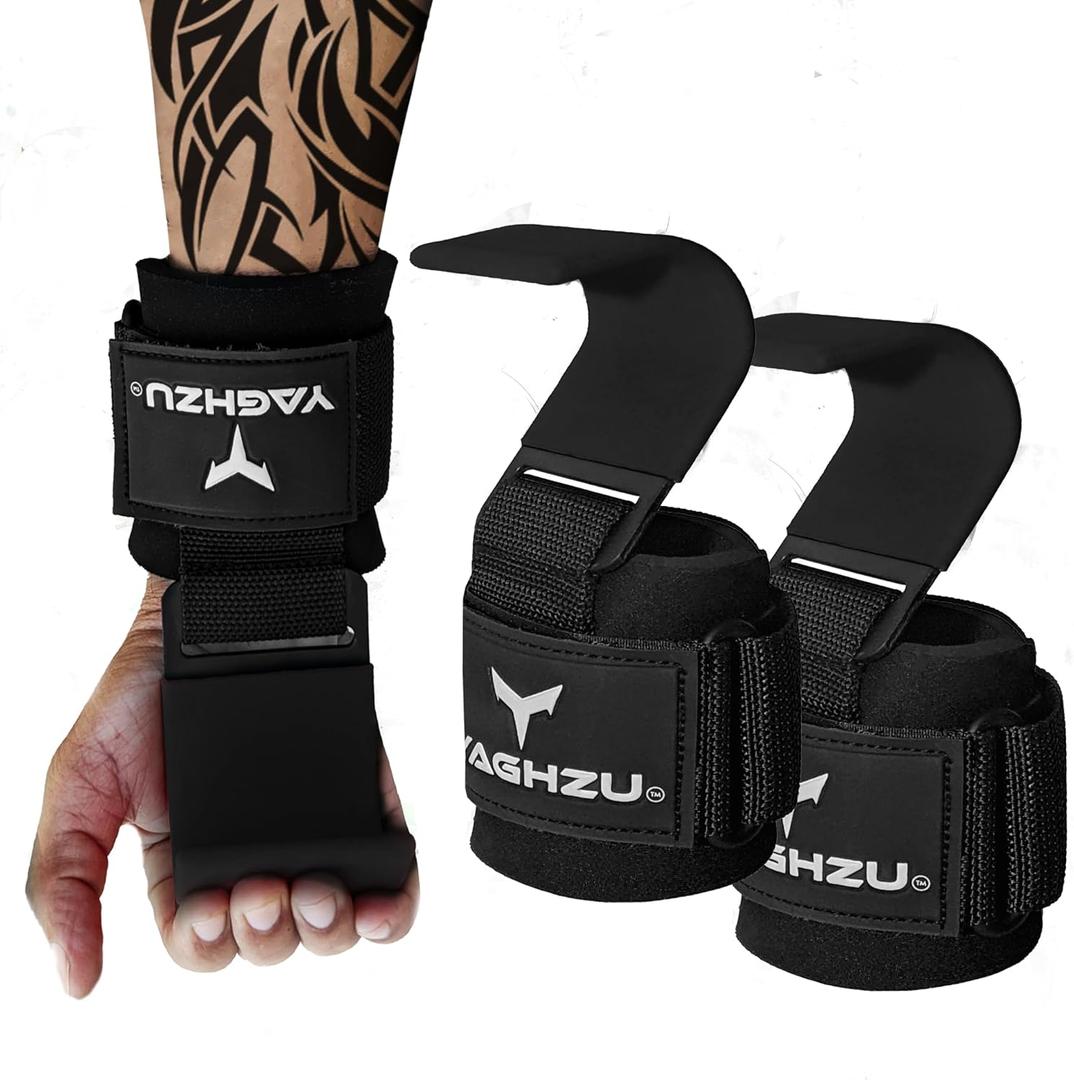 Weight Lifting Hooks, Padded Weight Lifting Straps Wrist Straps for Men and Women, Premium Deadlift Straps for Weightlifting and Powerlifting, Weight Lifting Gloves for Pull Ups (Black)