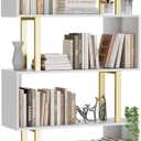 Gadroad 6-Tier Geometric Bookcase,S Shaped Bookshelf, Wood Decorative Storage Shelving, Modern Freestanding Display Shelves, Tall Book Shelf Unit for Living Room Bedroom (27.56"W x 74.2"H, Gold)