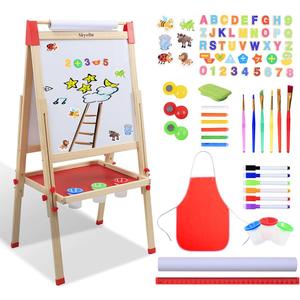 Art Easel for Kid,Double-Sided Kids Art Easel with Magnetic Chalkboard & Whiteboard,Adjustable Height for Ages 4-12,Wooden Drawing Board with 100+ Accessories,Art Supplies & Gift