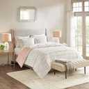 Madison Park Soft Plush Comforter Long Faux Fur Design, Mid Century, Modern All Season Down Alternative Bedding Set with Matching Sham, Full/Queen, Gia, Blush/White 3 Piece