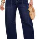 GRAPENT Barrel Jeans for Women High Waisted Trendy Wide Leg Baggy Ankle Length Stretchy Denim Trouser Jeans with Pockets (XL, Nightfall Blue)