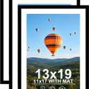 JCJMY 13x19 Picture Frame Set of 3 with 11x17 Mat, Black 13 x 19 Poster Frames with Shatter Resistant Plexiglass, Display 11 x 17 with Mat or 13 by 19 Without Mat, Sturdy Wall Hanging Frames