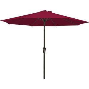 MEWAY 9ft Patio Umbrella Outdoor Table Umbrellas with Push Button Tilt and Crank, Market Umbrella 8 Sturdy Ribs for Deck, Garden, Pool and Backyard, Dark Red