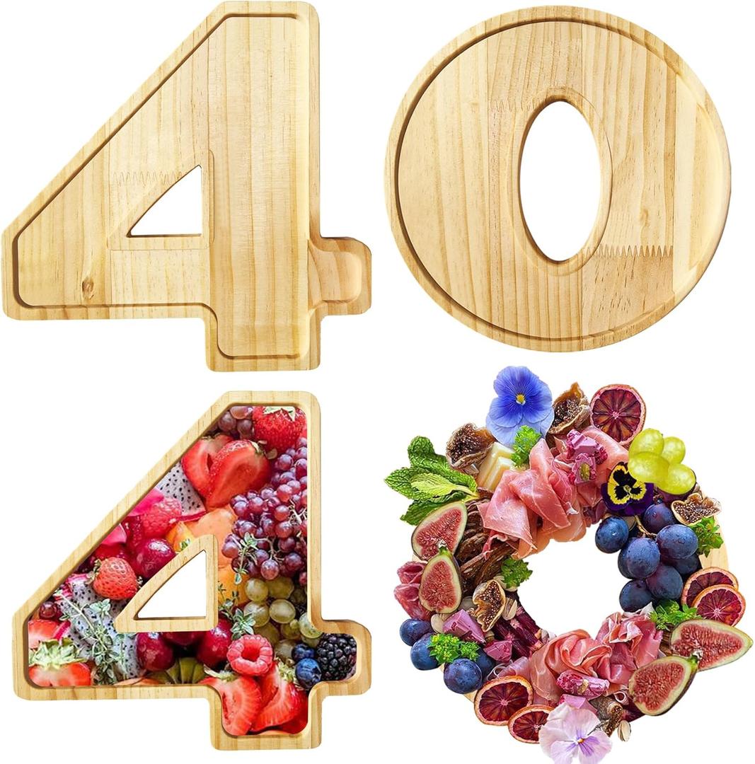 40 Wood Number Boxes for Charcuterie 40 Charcuterie Board Numbers 9'' Number Shaped Serving Trays for 40th Birthday Anniversary Party Chocolate Candy Food Dessert