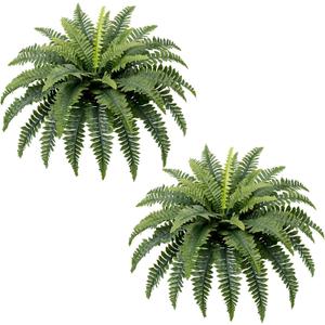 Fake Ferns, 35IN Large Fake Bush Plants, 2 Artificial Boston Ferns with 39 Fronds for Outdoor Hanging Planter Garden Porch Entrance Home Decor