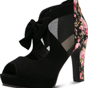 GATUXUS Open Toe Women Platform High Heel Shoes Bows Strappy Sandals. Size 41