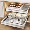 2 Pack Pull Out Cabinet Organizer With Raising Pad for Framed Cabinets,Expandable Width (13"-21") and Depth (17"-24"),3 Slide Rails Slide Out Drawers with Handle,No-Drill Roll Out Shelf,White