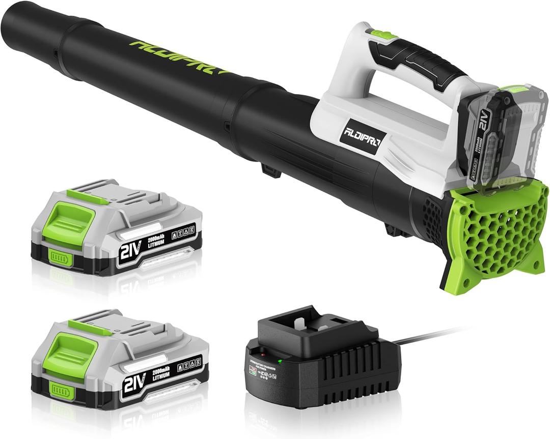 Leaf Blower Cordless with 2x2.0Ah Batteries and Fast Charger 21V Lightweight Electric Leaf Blower, Portable Handhold Battery Powered Blowers for Lawn Care, Patio Cleaning, Blowing Leaves and Dust
