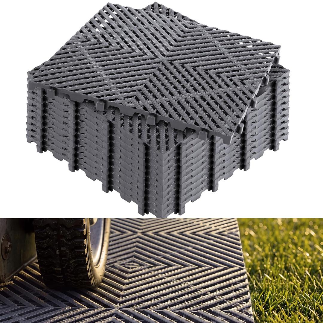 Tinideya 12 Pack Heavy Duty Drive on Lawn Grid, 15.8 x 15.8 in, Gray