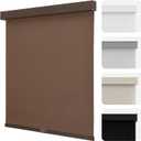 Joydeco 100% Blackout Roller Shades Cordless Blinds for Windows, Free-Stop Shades, UV Protection, Natural Woven Blinds for Home and Office, Light-Proof Aluminum Cover (34.5" W x 75" H, Coffee)