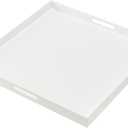 MUKEEN Oversize Extra Large King Size Bed Tray for eating Big Glossy White Acrylic Serving Tray with Handles 24x24 Inch -Spill Proof- Decorative Countertop Organizer for Ottoman,Bed,Party, Butler Tray