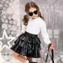 Girls Metallic Skirt, Shiny Girls Dance Skirt Ruffle Skirt Girls Glitter Gymnastics Skirt with Sunglasses (4-5T, Black)