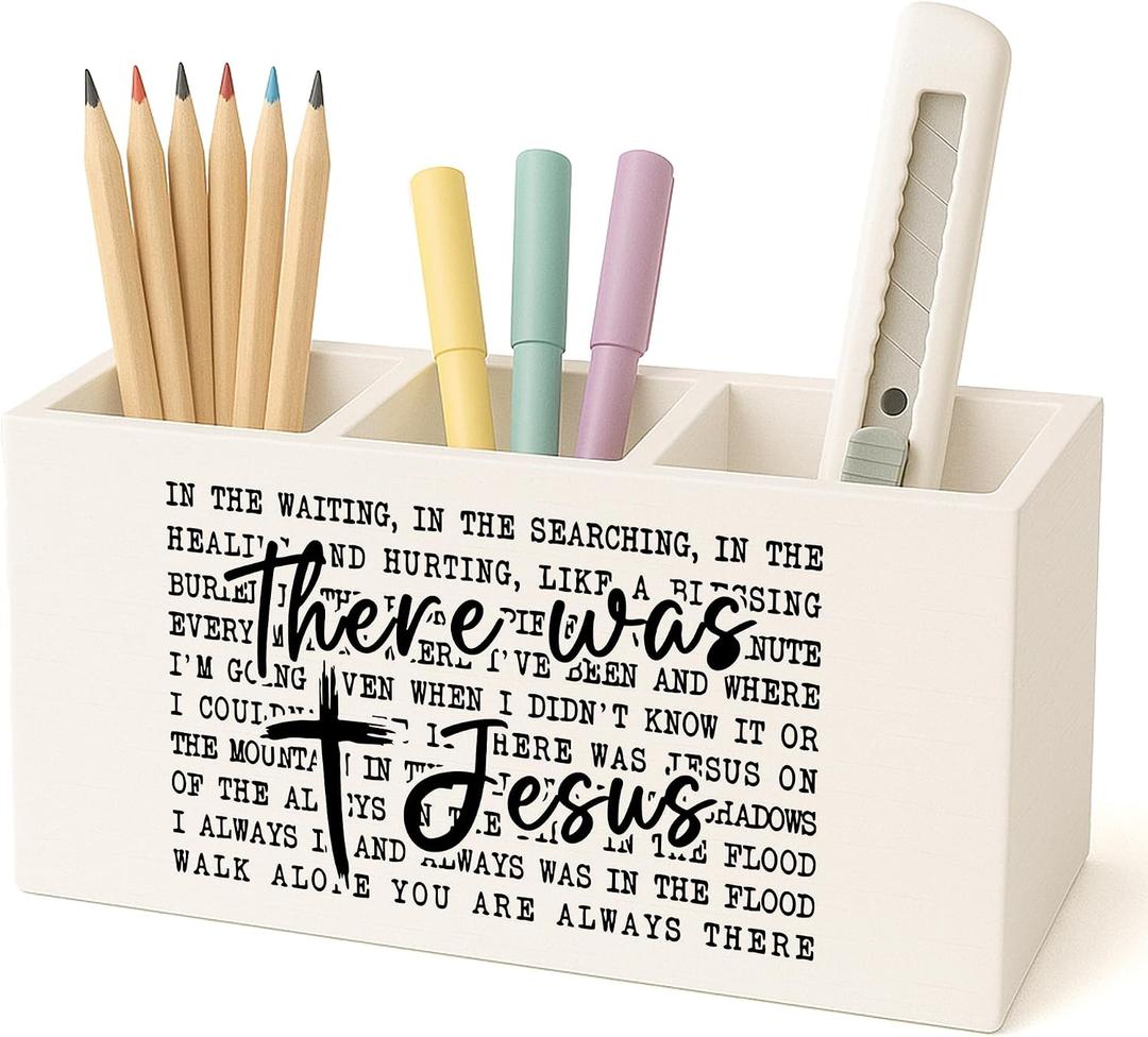 There Was Jesus Christian Pen Pencil Holder for Desk, Christian Gifts for Women Men, Inspirational Religious Makeup Brush Toothbrush Holder for Vanity Bathroom