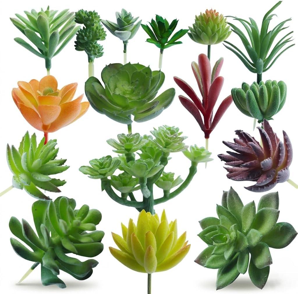 DECOROUS Artificial Succulent Plants - 16 Pack - Mini Faux Succulents - Small Unpotted Fake Succulent Set for Home and Office Dcor - Realistic Succulents Plants Artificial Picks for Indoor and Oudoor