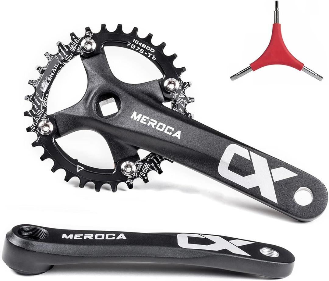 Cyclon Single Speed Square Taper Crankset, 170mm Mountain Bike Crankset with 104BCD 32T/34T/36T/38T/40T/42T Narrow Wide Tooth Round Black Chainring, Replacement for Bicycle Crank Arm Set MTB Crankset