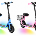 Set Of 2 Hiboy Q2 Lite Electric Scooters with Seat for Kids Ages 410, LED Lights, UL Certified, 9.3 MPH, 100W Motor, Easy Control, Pink And Blue
