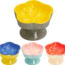 S&Q's CERAMICS Raised Cat Bowl, Elevated Cat Bowl for Food and Water, Ceramic Titled Dish, Anti Vomit & Whisker Friendly, Microwave and Dishwasher Safe (Yellow, 5.8")