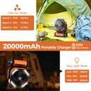 Camping Fan with Light - 20000mAh Rechargeable Battery Tent Fan, 112Hrs Max, 8 Speeds, Digital Display, Timer, Auto Oscillation, 270 Pivot & Hook for Garage, RV, Hurricane, Co-Branded with MORECORE (9 inch, Orange)