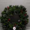 National Tree Company 24 in Pre-Lit Crestwood Spruce Artificial Christmas Wreath, Christmas Decoration with Glitter, Pinecones, Red Berries, 50 Clear Lights, 160 Tips, Green