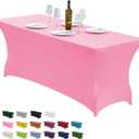 CWK 6FT Waterproof Stretch Spandex Table Cover for Rectangular Tables - Elastic Fitted Tablecloth for Folding Tables,Wrinkle Resistant Table Cloth for Parties, Weddings, Banquets & Events (Pink)
