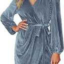 BerryGo Women's Long Sleeve Wrap Semi Formal Velvet Mini Dress Sexy Cocktail Party Winter Prom Dress Blue Grey S