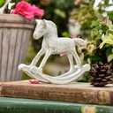 Sungmor Cast Iron Rocking Horse Statue, Home Office Desk Ornament, Vintage Collectible Figurine Decorative Paperweight, Rustic White Small Horse Nostalgia Christmas Decor