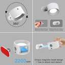 Deyagoo 2PACK Romote LED Wall Sconce - Rechargeable Wall Light, 3 Colors & 3 Brightness Levels, 360? Magnetic Rotating Head, Bedside Reading Lamp, Easy Install Battery Operated Lamp White