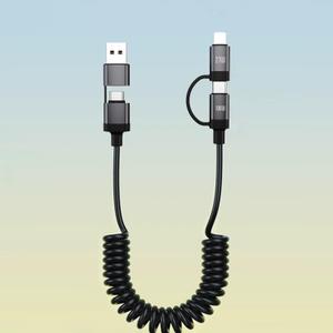 4 in 1 Charging Cable, Coiled USB C Cable 100W PD Fast Charging & Data Sync, 1.6-5FT USBC and Lightning Cable Combo Compatible with iPhone 16 15 14 13 12,Samsung Galaxy S22 S21, CarPlay