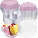 Fainne 20 Sets Mother's Day 5" Aluminum Foil Heart Shaped Cake Pans with Clear Lids 225 ml/ 7.92 oz Heart Cake Pan Mini Mother's Day Containers Disposable Dessert Baking Containers (Nude Pink)
